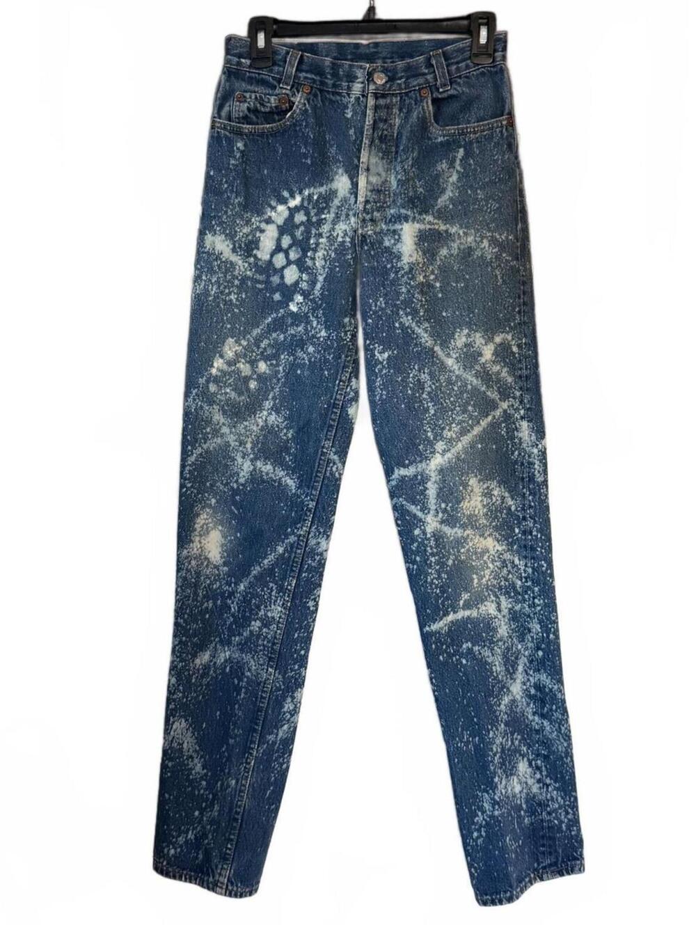 Levi’s Blue Acid Wash Bleach Splatter Vintage Jeans 28x34 Grunge Y2K